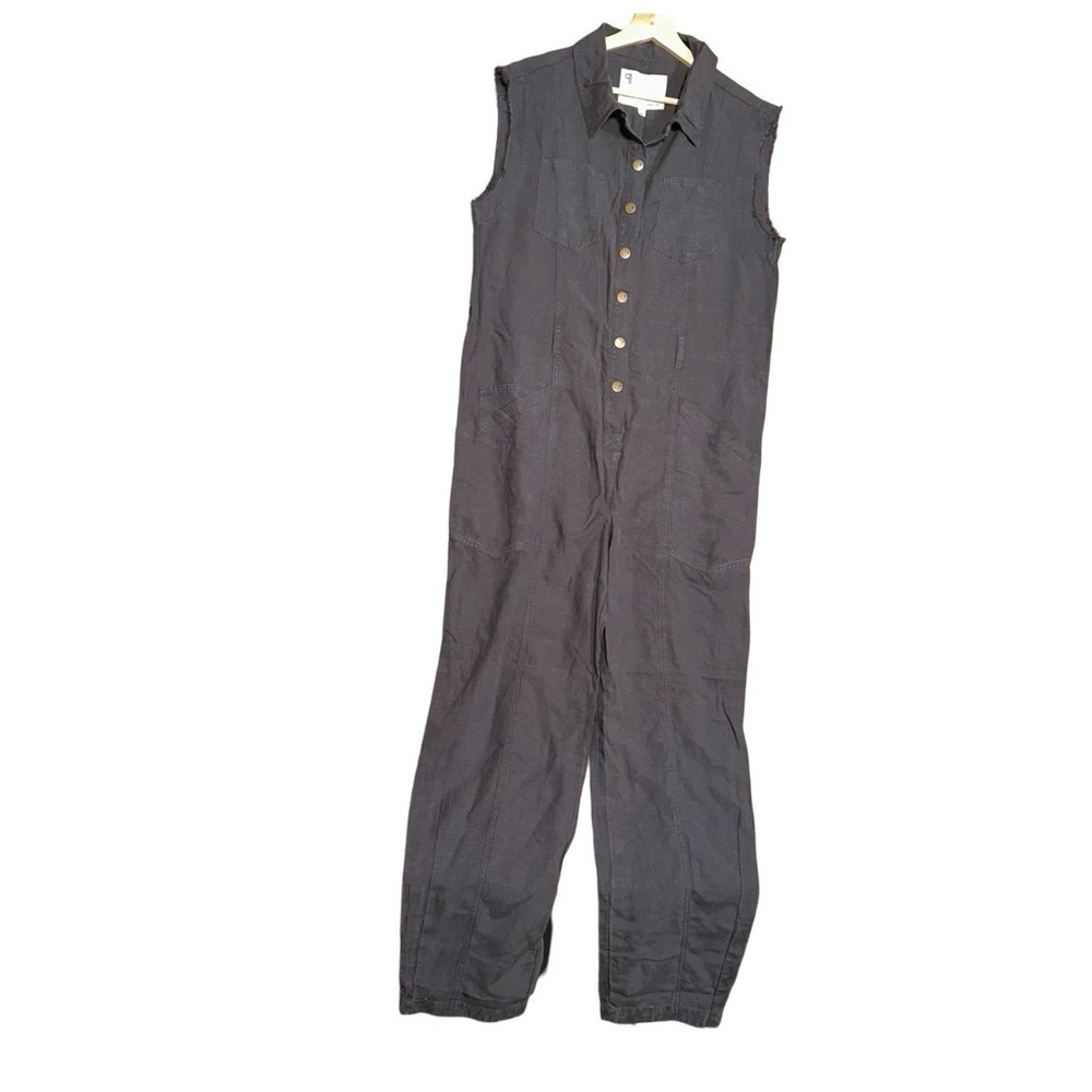 Pilcro Sleeveless Button-Front Dark Gray Jumpsuit